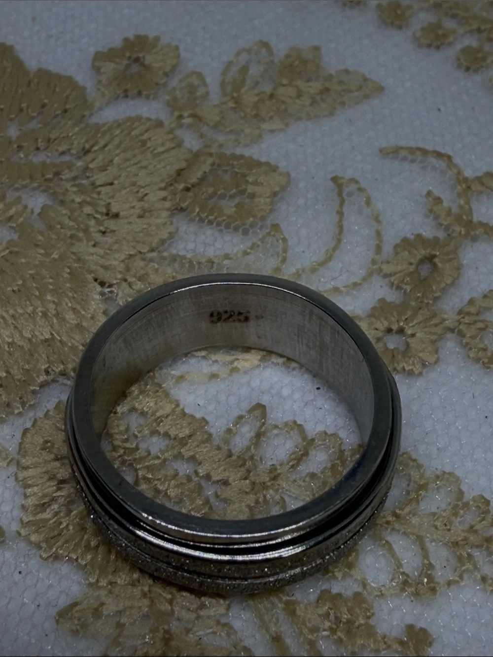 925 Sterling Silver Spinner Ring | Glitter Textured fidget Sz 8 anxiety